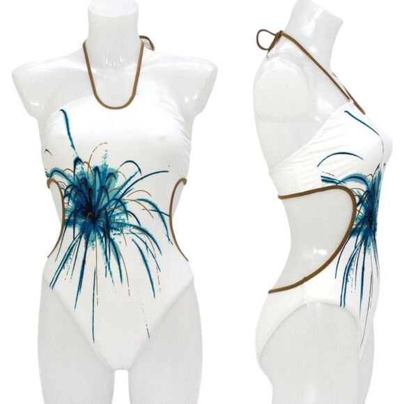 NWT Speedo Firecracker Cutout One Piece Swimsuit White Blue Size 34 | US Size 8 - Picture 1 of 15